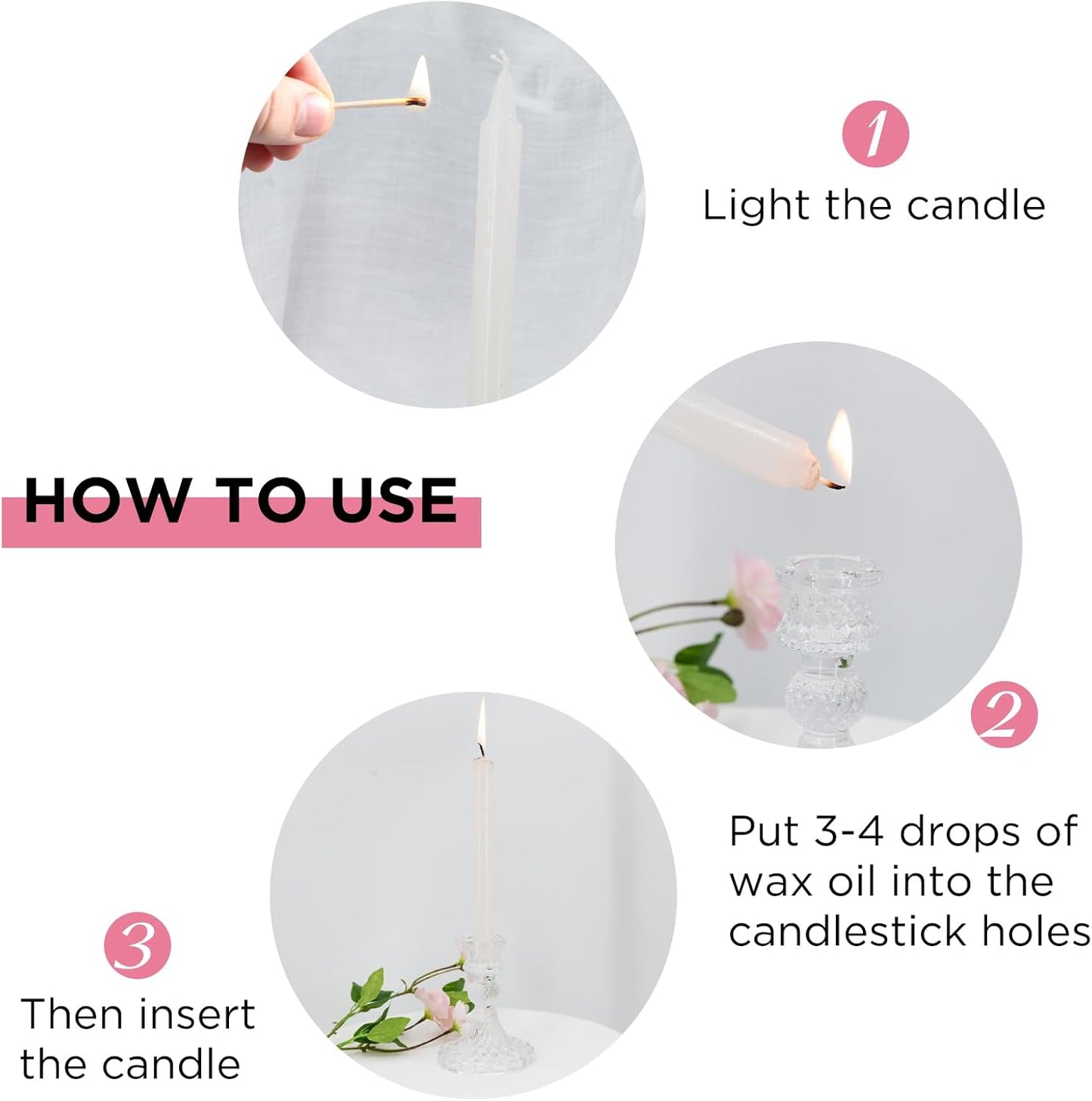 Clear Glass Taper Candle Holders Set of 12, 4” Tall Ribbed Glass Candlestick Holders for Table & Home Decor