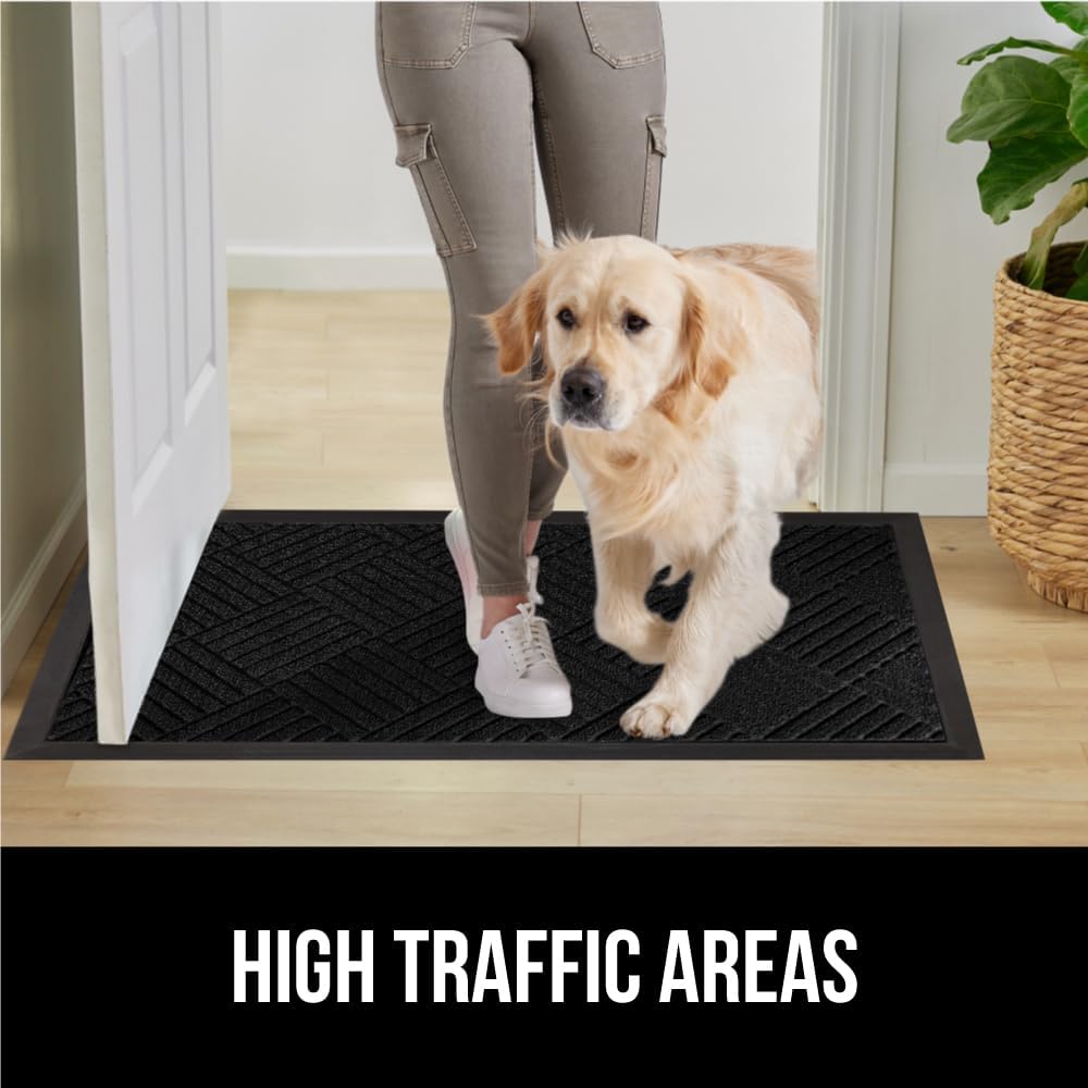 GORILLA GRIP 100% Waterproof All-Season WeatherMax Doormat US Designed Natural Rubber, Stain and Fade Resistant, Low Profile Indoor Outdoor Door Mats, Easy Clean Patio Mat, 23x35, Black Diamond