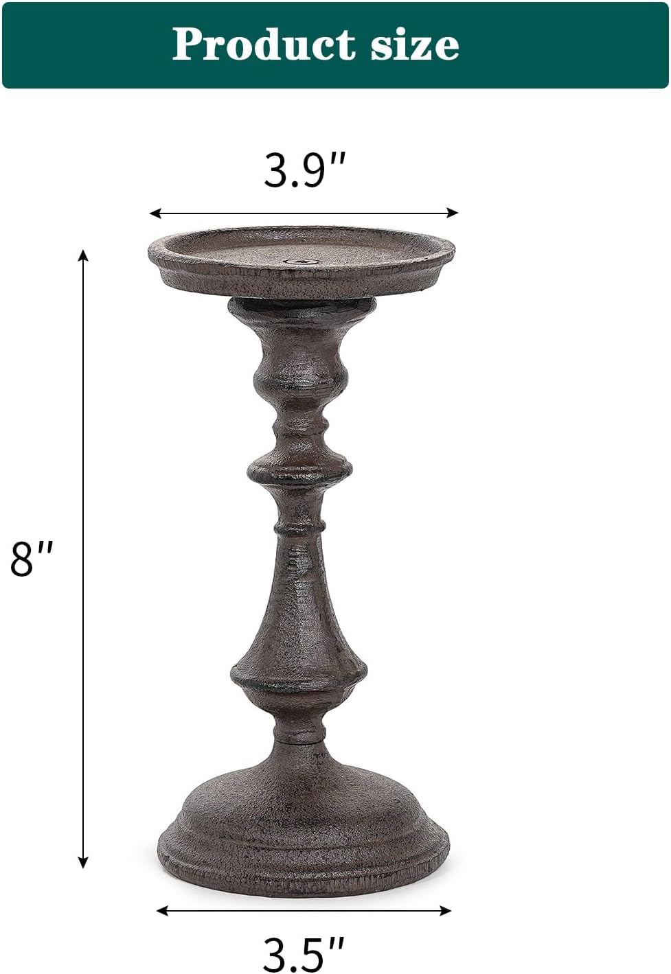 Rustic Cast Iron Pillar Candle Holder, 7.8" Tall Vintage Candlestick Holders, Table Centerpiece Metal Candle Holder, Farmhouse Candle Stand for Fireplace Shelf Home Decor