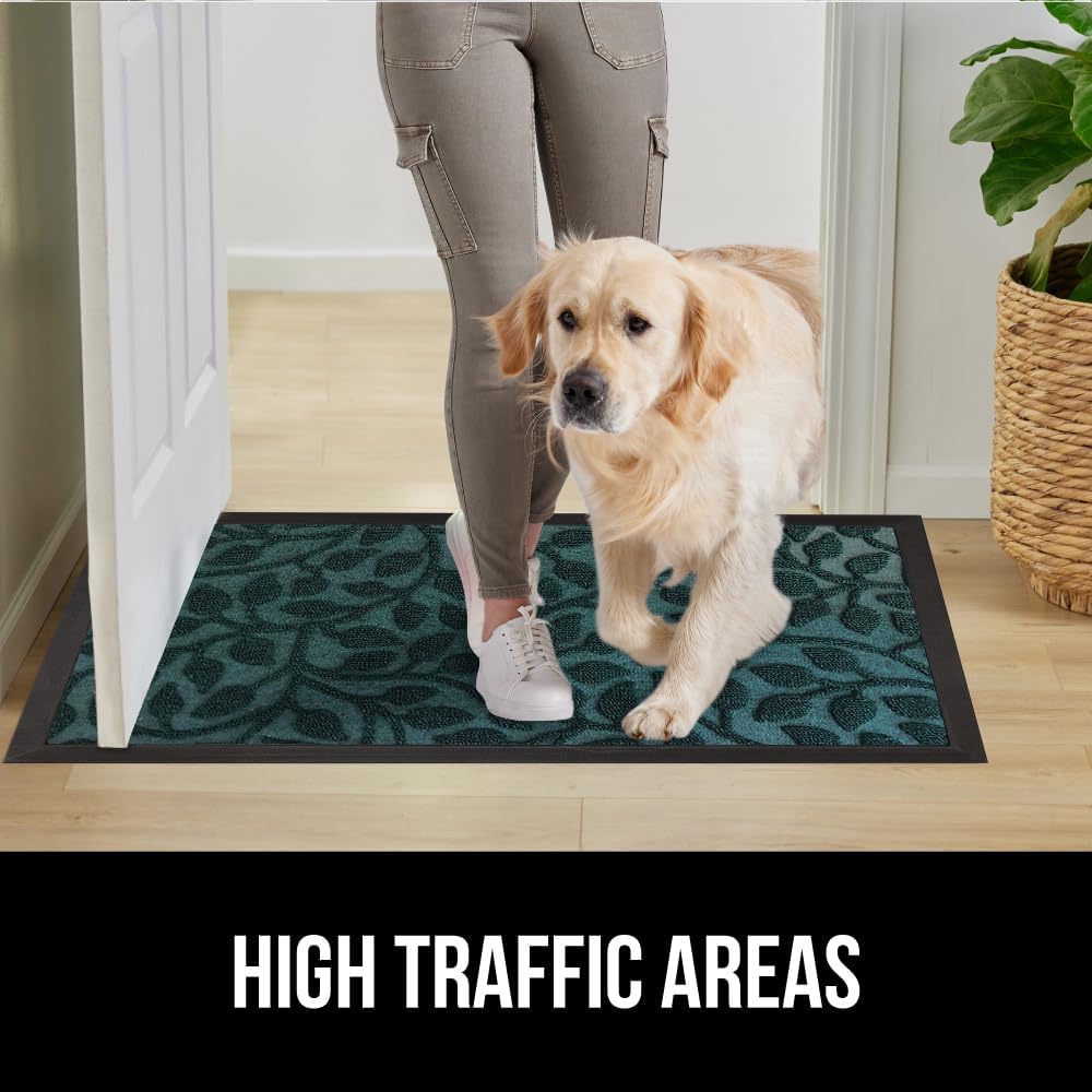 GORILLA GRIP 100% Waterproof All-Season WeatherMax Doormat, 47x35, US Designed Natural Rubber, Stain and Fade Resistant, Low Profile Indoor Outdoor Door Mats, Easy Clean Patio Mat, Moss Vine Leaves
