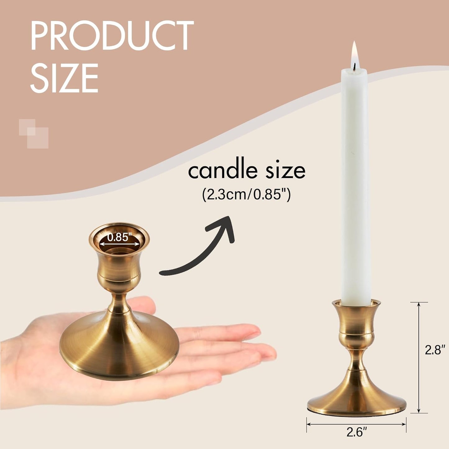 Gold Taper Candle Holder Set, Polished Metal Table Candle Holders (12 Pcs)