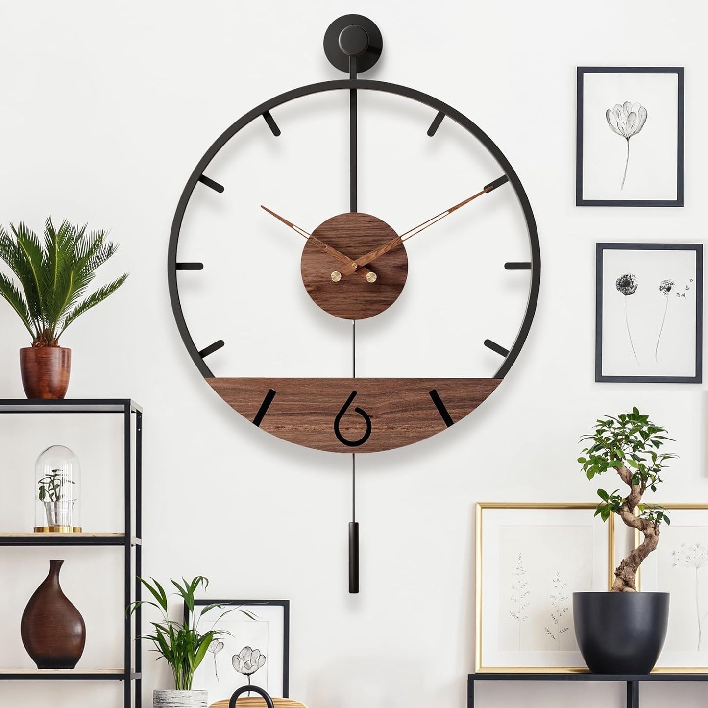 Large Modern Pendulum Wall Clock 30.7×20 — Silent Non-Ticking Minimal Farmhouse Statement Clock for Living Room