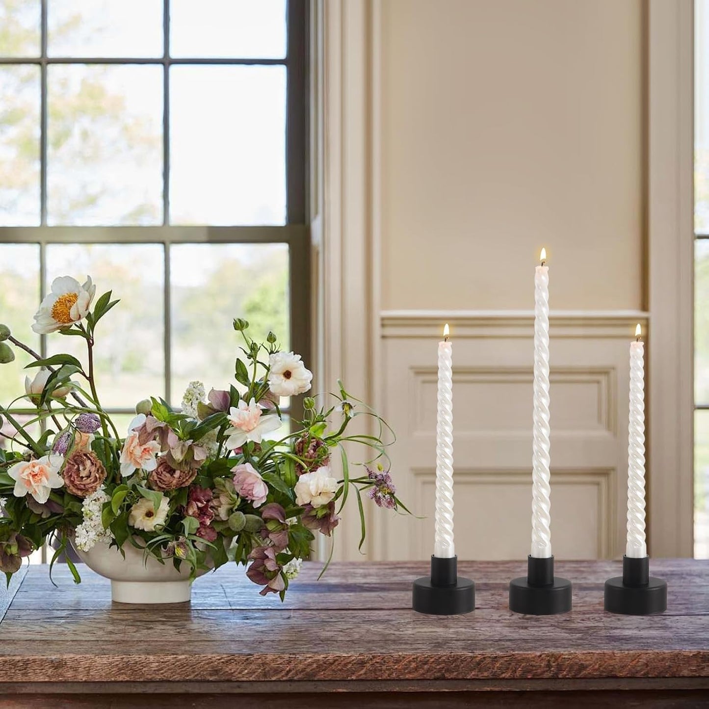 Black Candlestick Holders Set of 8 – Minimal Vintage Taper Candle Holders for Table & Fireplace Decor