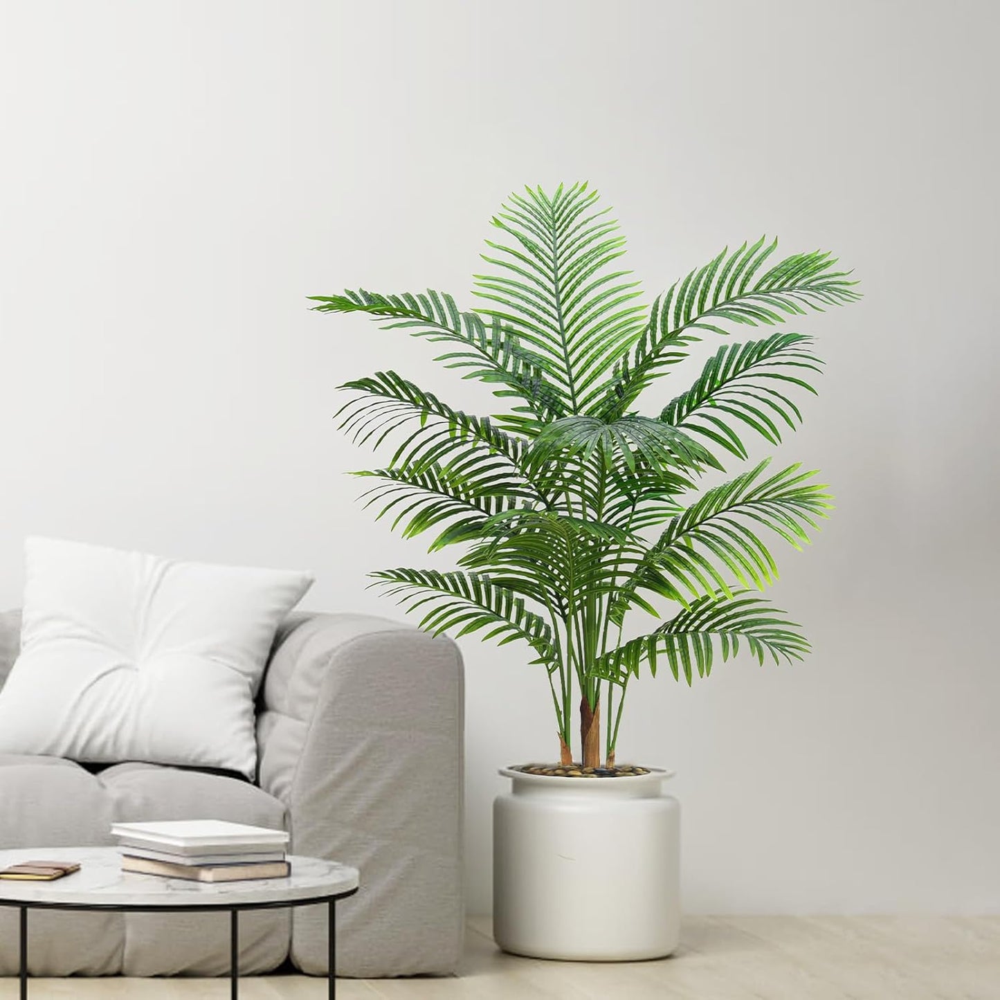 Artificial Palm Tree Indoor Plant 4FT Tall Fake Tropical Palm Tree in Pot, Real Bark Design Faux Areca Palm Tree for Home Office Living Room Bedroom Farmhouse Modern Outdoor Topiary Tree (13 Trunks)