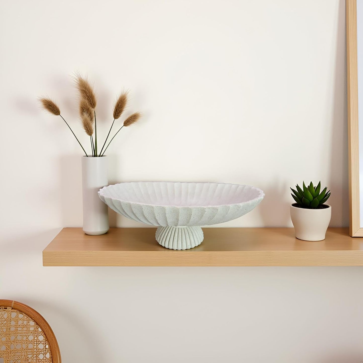 14.5" Large Decorative Long Bowl decor - Fluted Scalloped Decorative Bowls for Home Decor - Ruffle Decor,Stylish Key Bowl for Entry Table,Decorative Fruit Bowls for Kitchen Counter,Light Gray