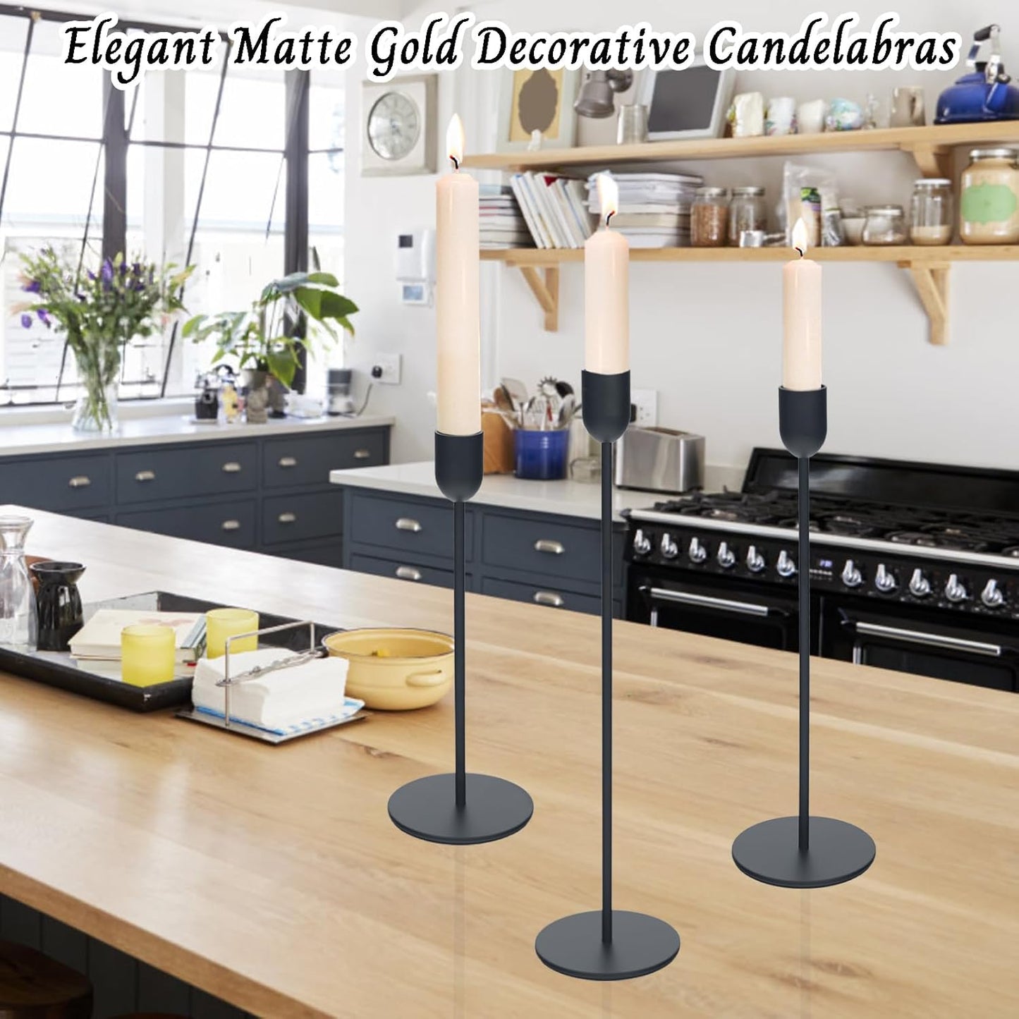 Matte Black Taper Candle Holders Set of 18 – Mixed Heights Metal Candle Stands