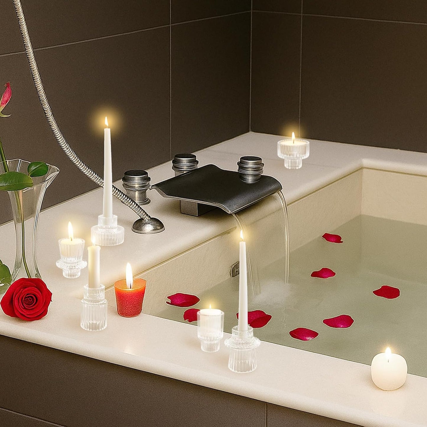 Low Light Glass Candle Holders Set (12 pcs) — Soft Candlelight for Calm Evenings