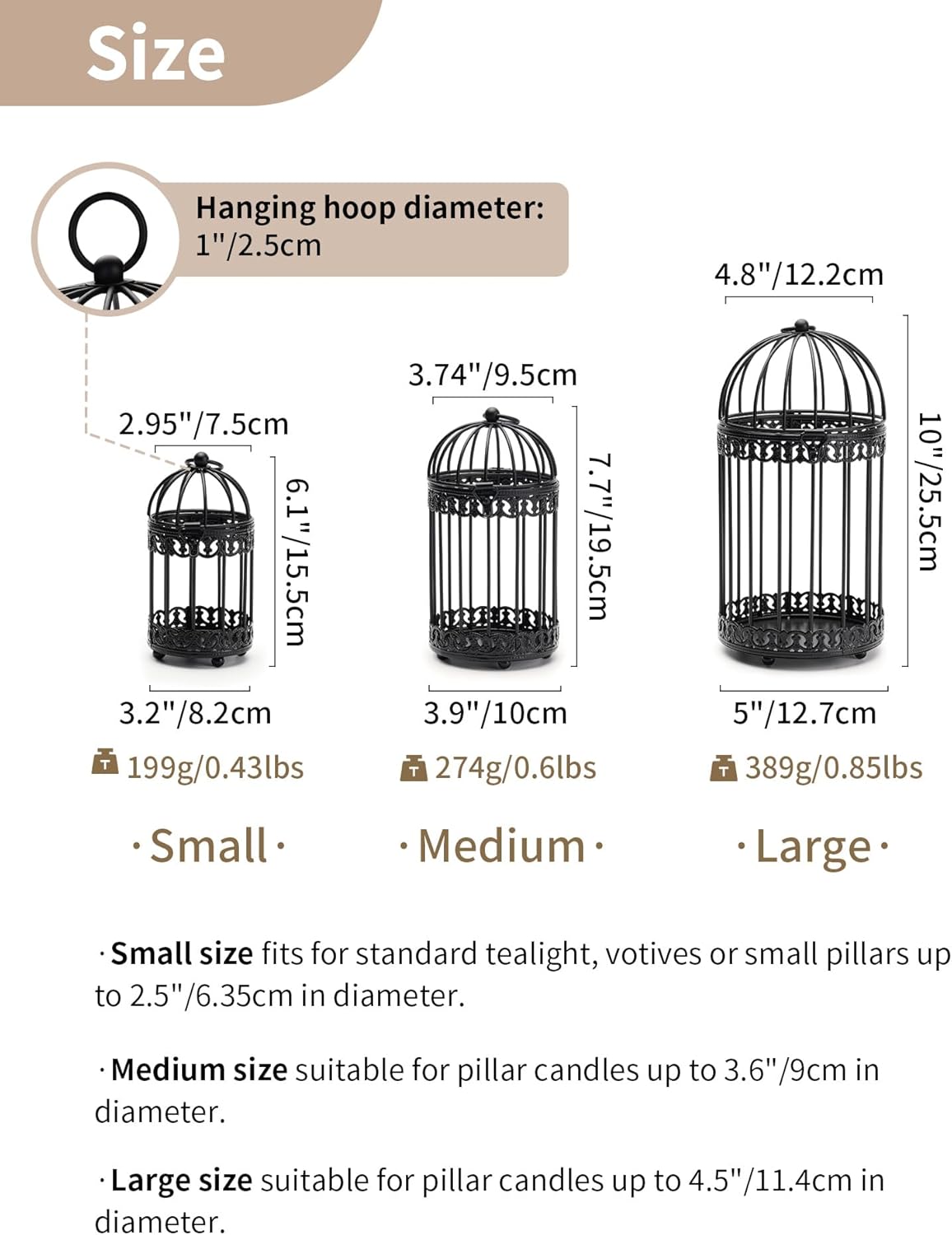 Decorative Bird Cages for Centerpiece: Black Vintage Bird Cage Hanging Lantern Set of 3 - Metal Birdcage Pillar Candle Holders for Halloween Party Table Fireplace Decor