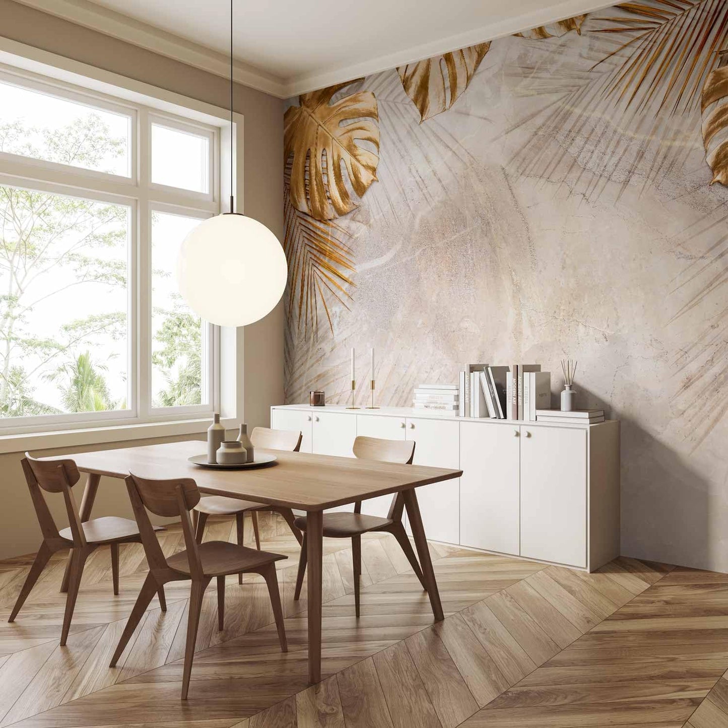 artgeist Wall Mural Tropical Leaves 118x83 in - XXL Non-Woven Wallpaper Fleece Wall Decor Photo Print Picture Image Design Monstera Palm Green Leaves b-C-0788-a-a