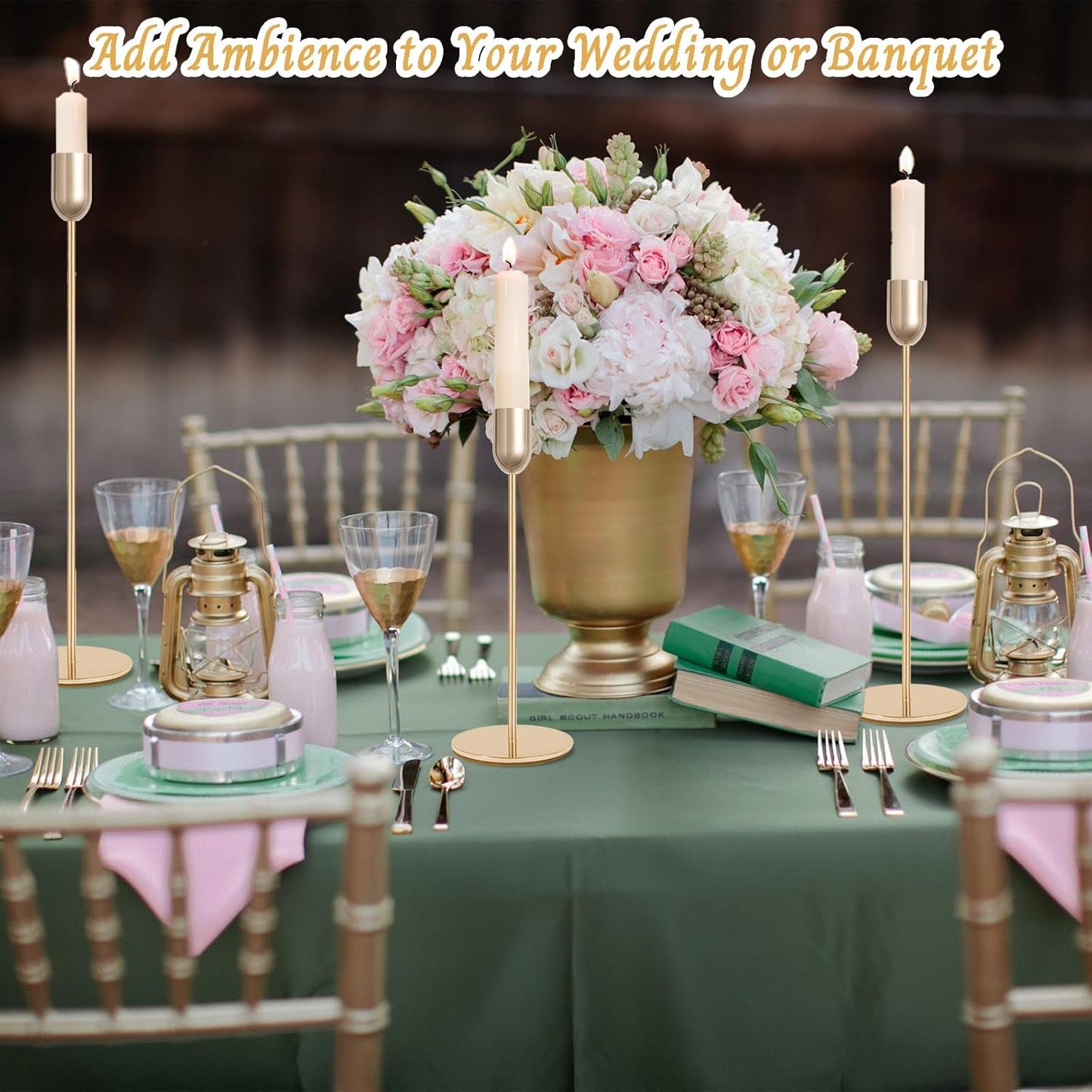 Gold Metal Candle Holder Set (18 pcs), Slim Taper & Pillar Candle Stands for Table Styling