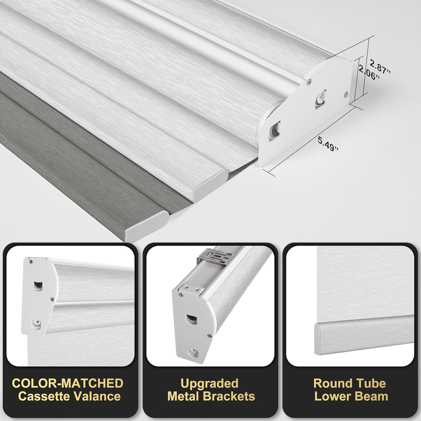 BERISSA Cordless Dual Roller Shades With Cassette Valance, Blackout and Light Filtering, Day and Night for Home Office Door - Grey and White, 28 W x 44" H