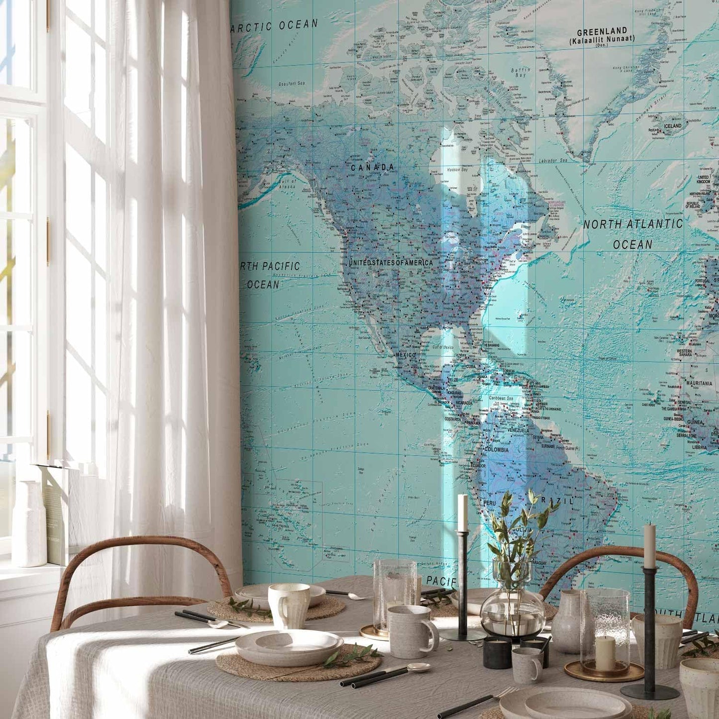 artgeist Premium Wall Mural World Map 138x101 in - XXL Non-Woven Wallpaper Fleece Wall Decor Photo Print Picture Image Design Home Map of The World k-A-0091-a-b
