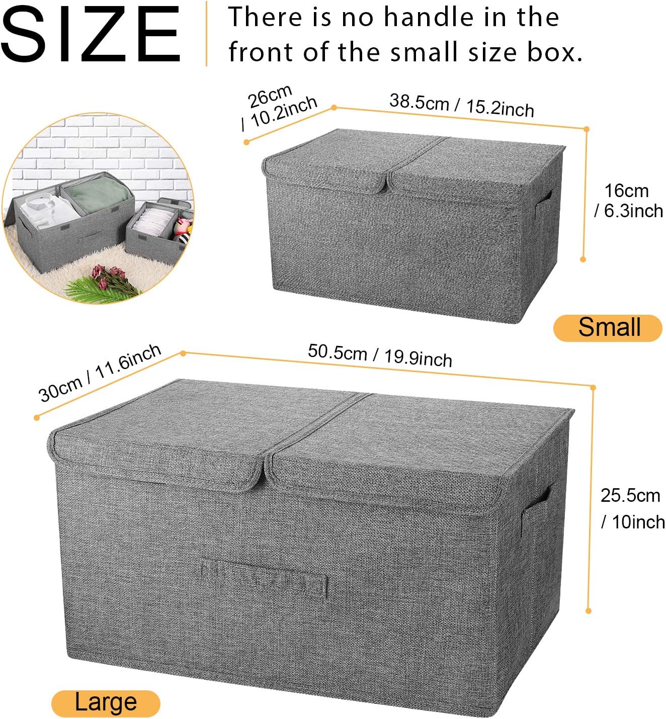 2 Pack Large Storage Boxes with Lids and Handles, Collapsible Linen Storage Bins Organizer Containers Baskets Cube with Removable Divider for Home Bedroom Closet Office (Pink, Small)