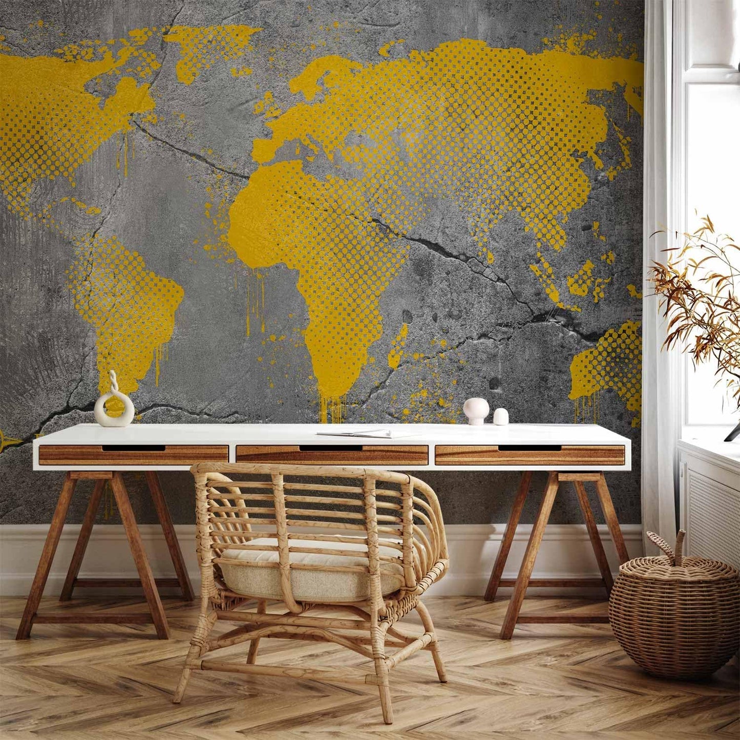 artgeist Premium Wall Mural World Map 118x83 in - XXL Non-Woven Wallpaper Fleece Wall Decor Photo Print Picture Image Design Map of The World k-A-0494-a-a