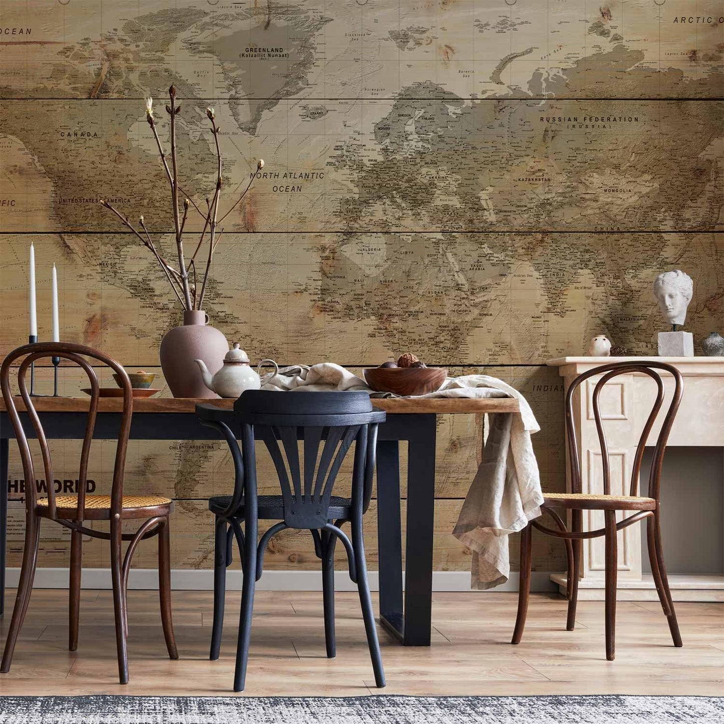 artgeist Premium Wall Mural World Map 197x138 in - Non-Woven Wallpaper Fleece Wall Decor Photo Print Picture Image Design Home Map of The World k-A-0218-a-a