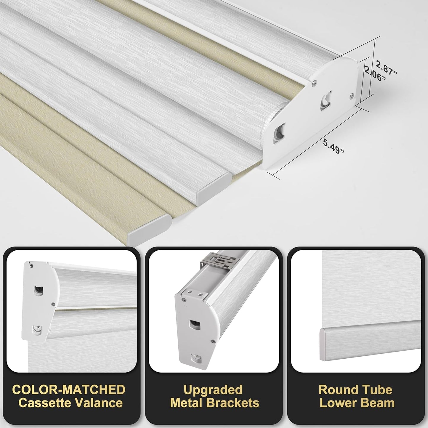 BERISSA Cordless Double Roller Shades with Cassette Valance, Blackout and Light Filtering Shades for Home Office Door. Beige and White. 58 W x 56" H