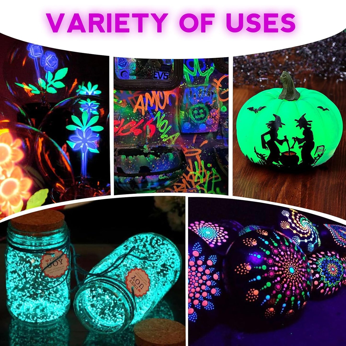 ABEIER Glow in the Dark Paint, 12 Colors (30ml/1oz) Blacklight Acrylic, Neon Craft, Long Lasting Glow Fluorescent Ideal for DIY Projects, Halloween, Easter, Christmas Decorations