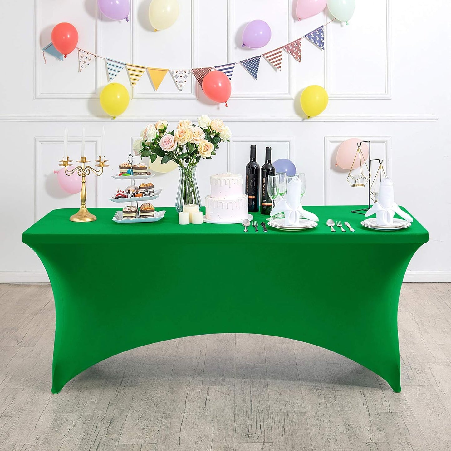 2Pack Spandex Table Cover for 6Ft or 4fT or 8ft Table Universal Fitted Stretch Tablecloth for Party, Banquet, Wedding and Events-Emerald