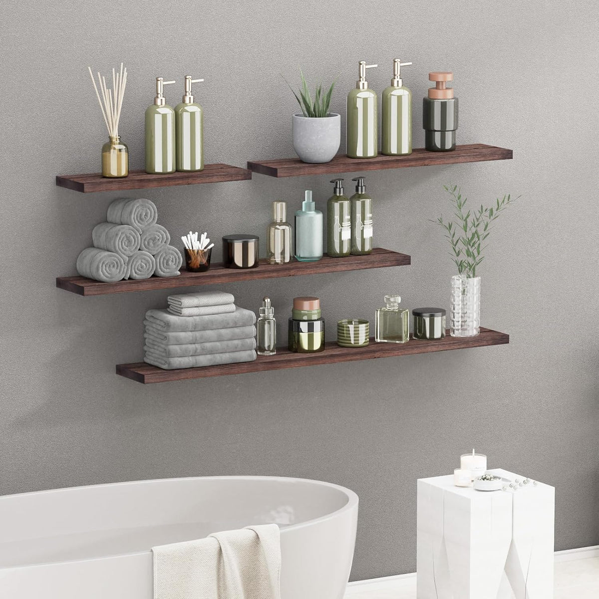 SAUMONIERES Floating Shelves 8 Inch Deep Solid Wood Wide Wall Shelf Set of 1 Wall Mounted for Bedroom Bathroom Living Room Kitchen, 55 Inch Walnut