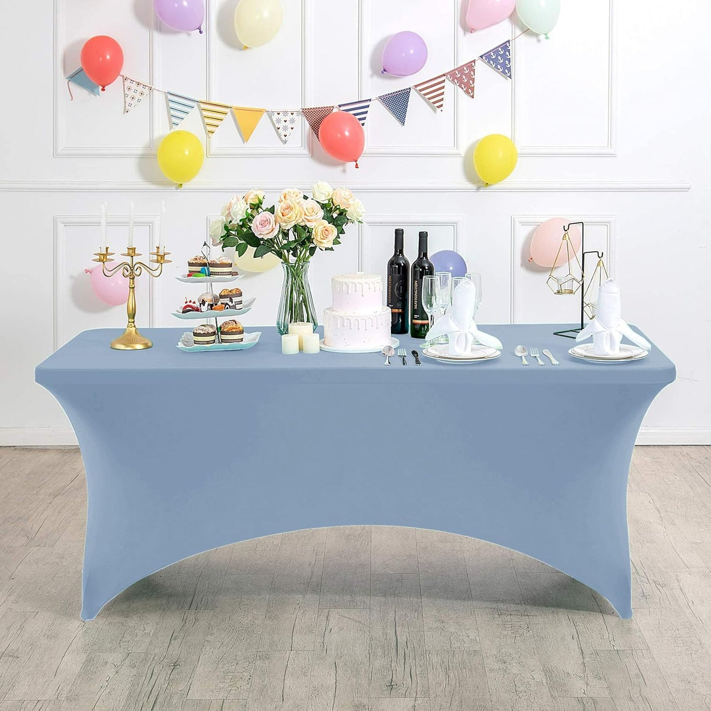 Spandex Table Cover for 8FT or 4ft or 6ft Table Universal Fitted Stretch Tablecloth for Party, Banquet, Wedding and Events-Dusty Blue