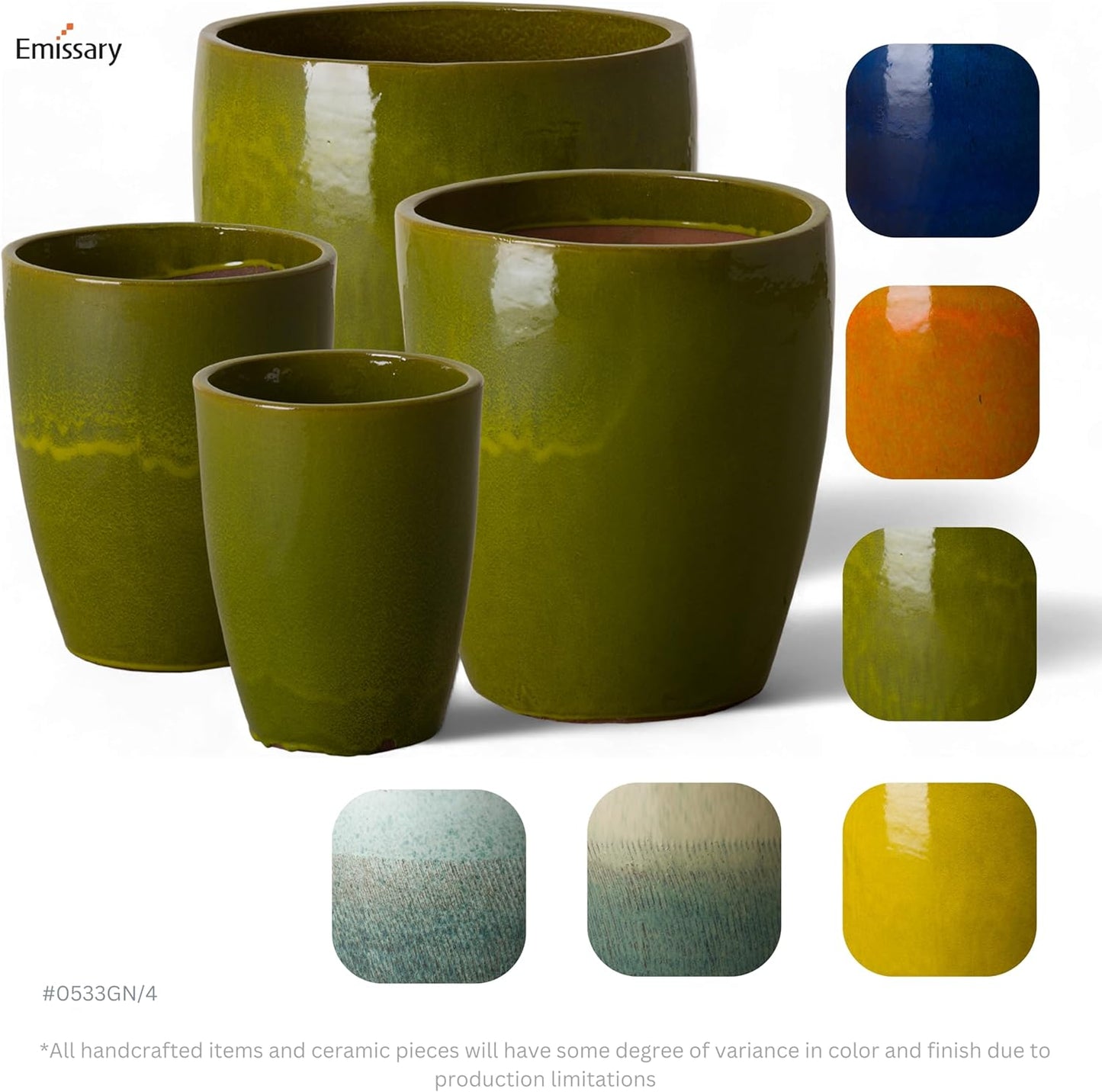 Emissary Home and Garden Bullet 12in., 14in., 15.5in., 21in. H Green Ceramic Round Planters with Drainage Hole (Set of 4)