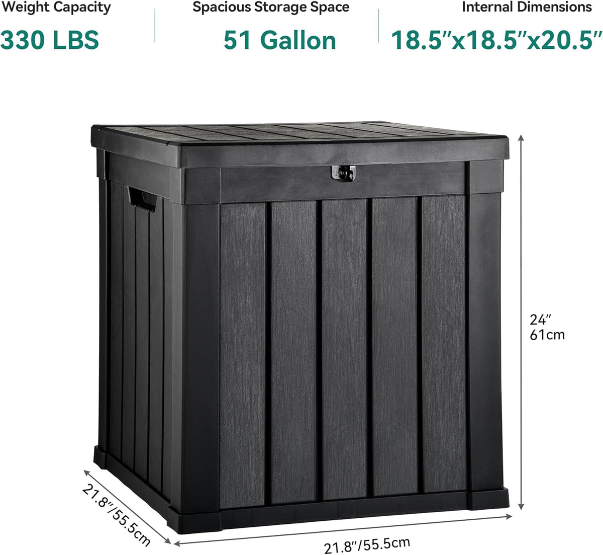 YITAHOME Deck Box, 51 Gallon Weatherproof Outdoor Storage Container for Patio Cushions, Pool Supplies, Garden Tools, Lockable Lid and Side Handles, Black
