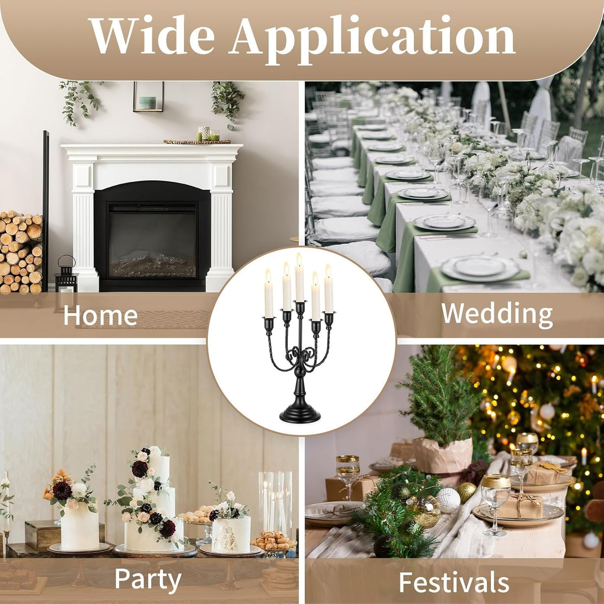 Candelabra Candles Holder Centerpieces - Black Candlestick Holders Bulk for Halloween Vintage Tabletop Candelabras for Party Events Holiday, 6 Pieces