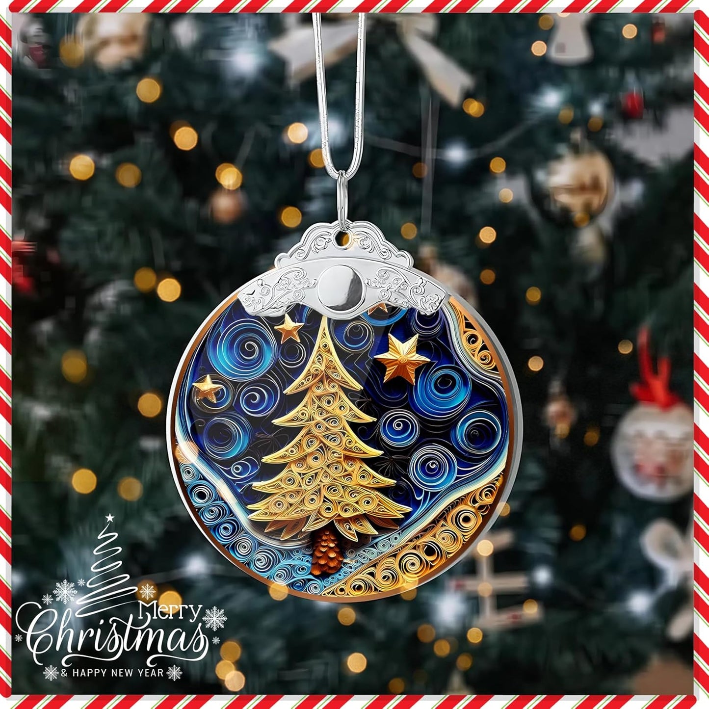 2025 Christmas Ornament, Stained Glass Effections, Christmas Tree 4 Inch Acrylic Ornament Art, White Elephant Gifts Car Interiors Decors, Christmas Decor (QuillingTree)