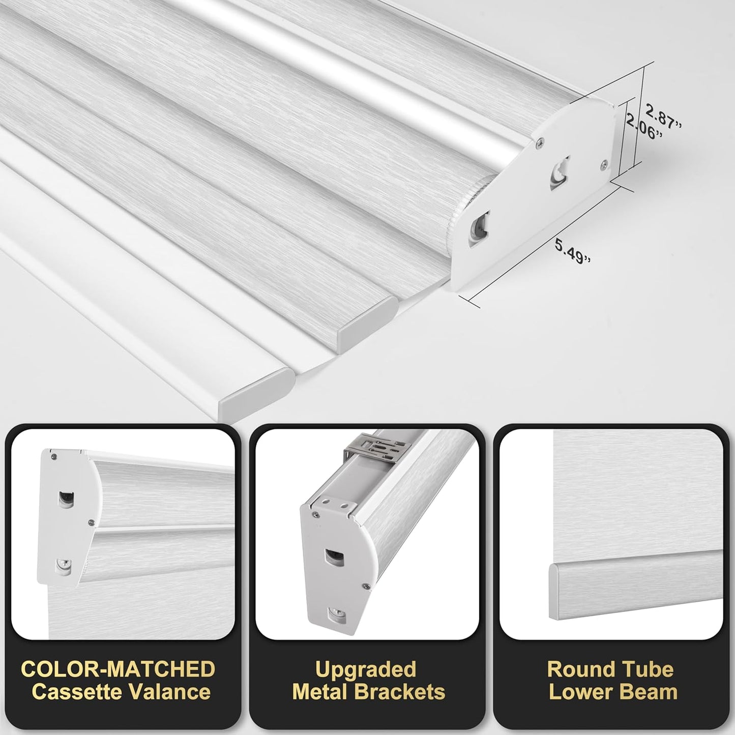 BERISSA Cordless Dual Roller Shades with Cassette Valance, Double Window Shades - Blackout and Light Filtering - Day and Night - Striped Jacquard White - 30 W x 72" H