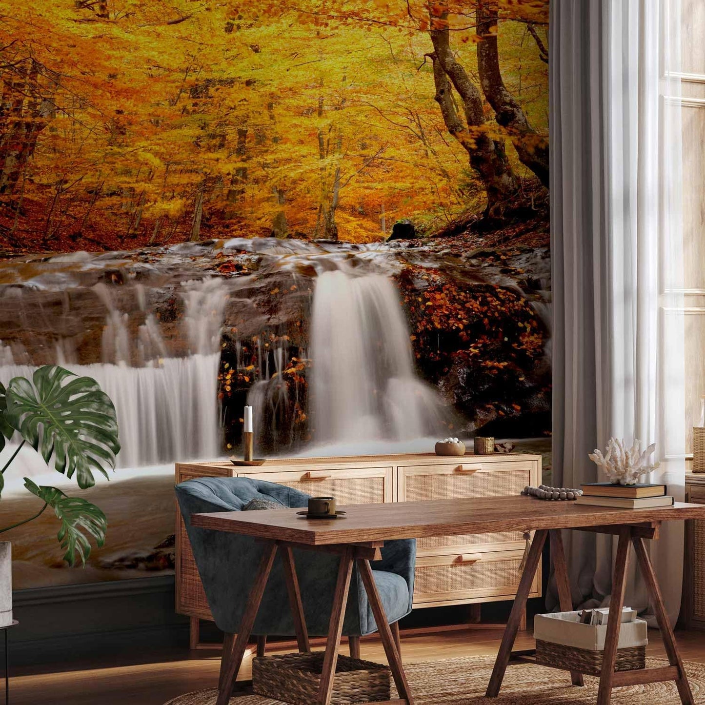 artgeist Wall Mural Peel and Stick Waterfall 212x98 in - XXL Self-Adhesive Corner Wallpaper Removable Large Sticker Foil Angle Wallpaper Wall Decor Print Nature Landscape Forest Tree c-B-0472-a-a