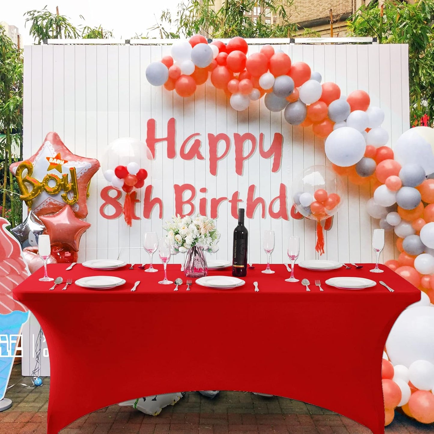 SuperO 2Pack Waterproof Spandex Table Cover for 4FT Table Universal Fitted Stretch Tablecloth for Party, Banquet, Wedding and Events-Red