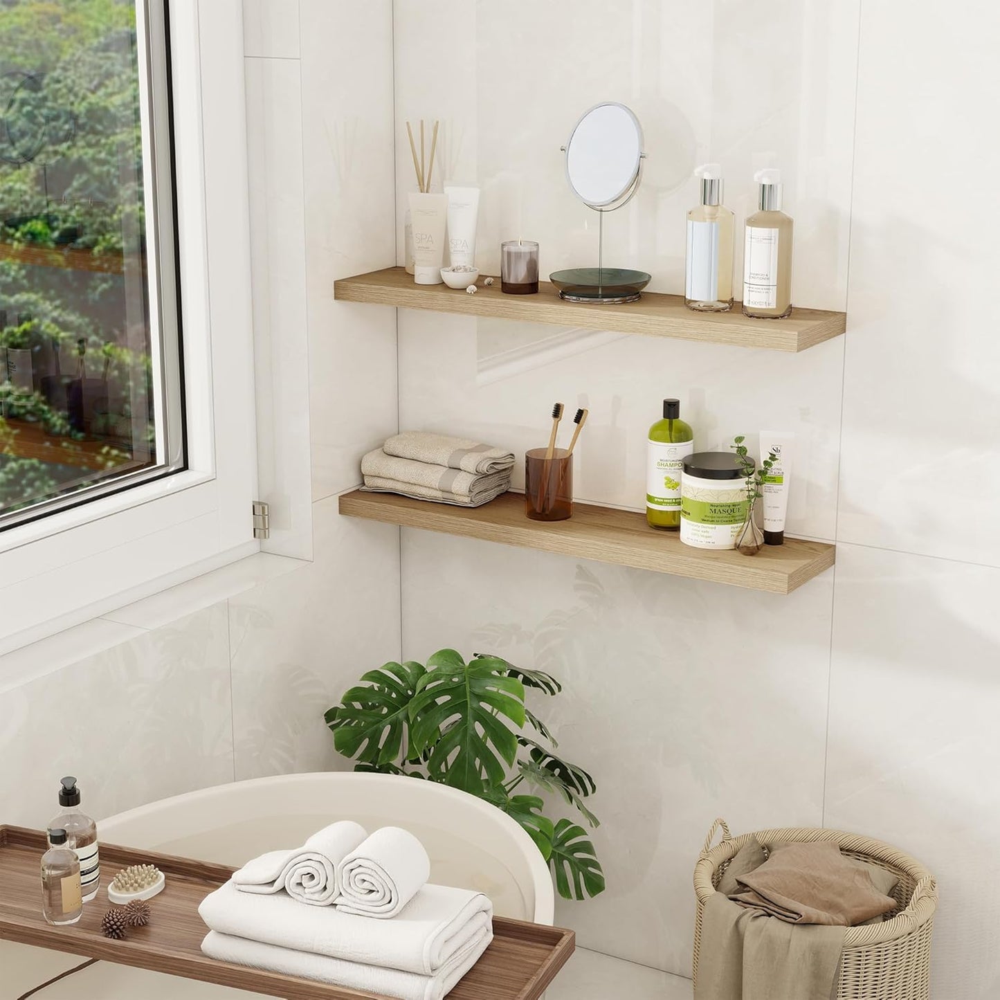 Fun Memories 30” Floating Shelves Set of 2, Rustic Wood Wall Shelves with Invisible Brackets for Living Room Bedroom Kitchen Storage