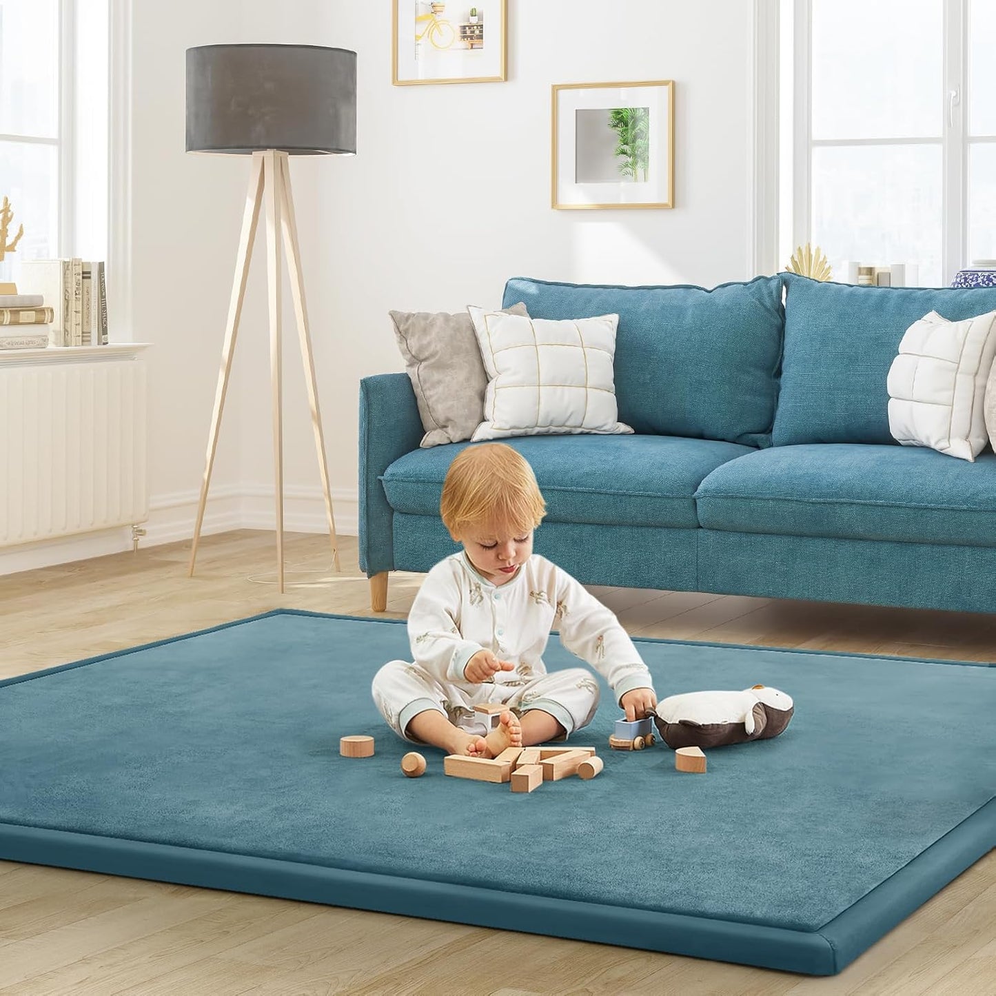 Baby Play Mat for Floor Tummy Time Nursery Rug Muscle Area Rug Playroom Rug Tatami 50 * 50" Memory Foam 1.3" Thick Crawling Mat For Babies,Toddlers, Infants, Kids,Floor Mat(Green)