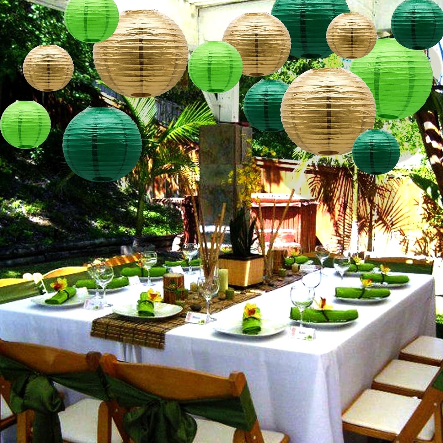 ADLKGG Green Paper Lanterns Party Decorations, Round Hanging Lantern for St. Patrick's Day, Graduation, Wedding, Tropical Jungle Theme Birthday Party Football Theme Baby Shower Decorations