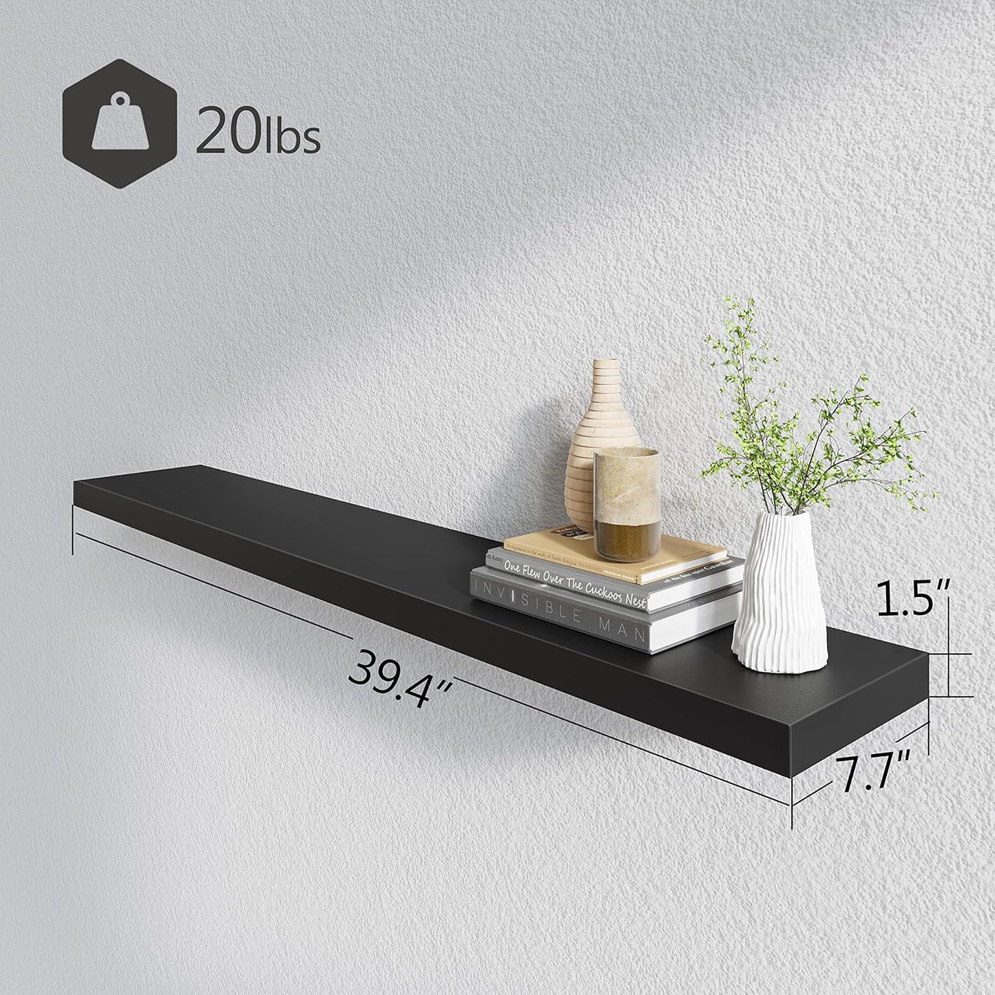 BAMEOS Floating Shelves,40 in W x 8in D Wall Mounted Wooden Shelves with Invisible Brackets Set of 2, Hanging Wall Shelves Decoration for Bedroom, Bathroom, Living Room and Kitchen