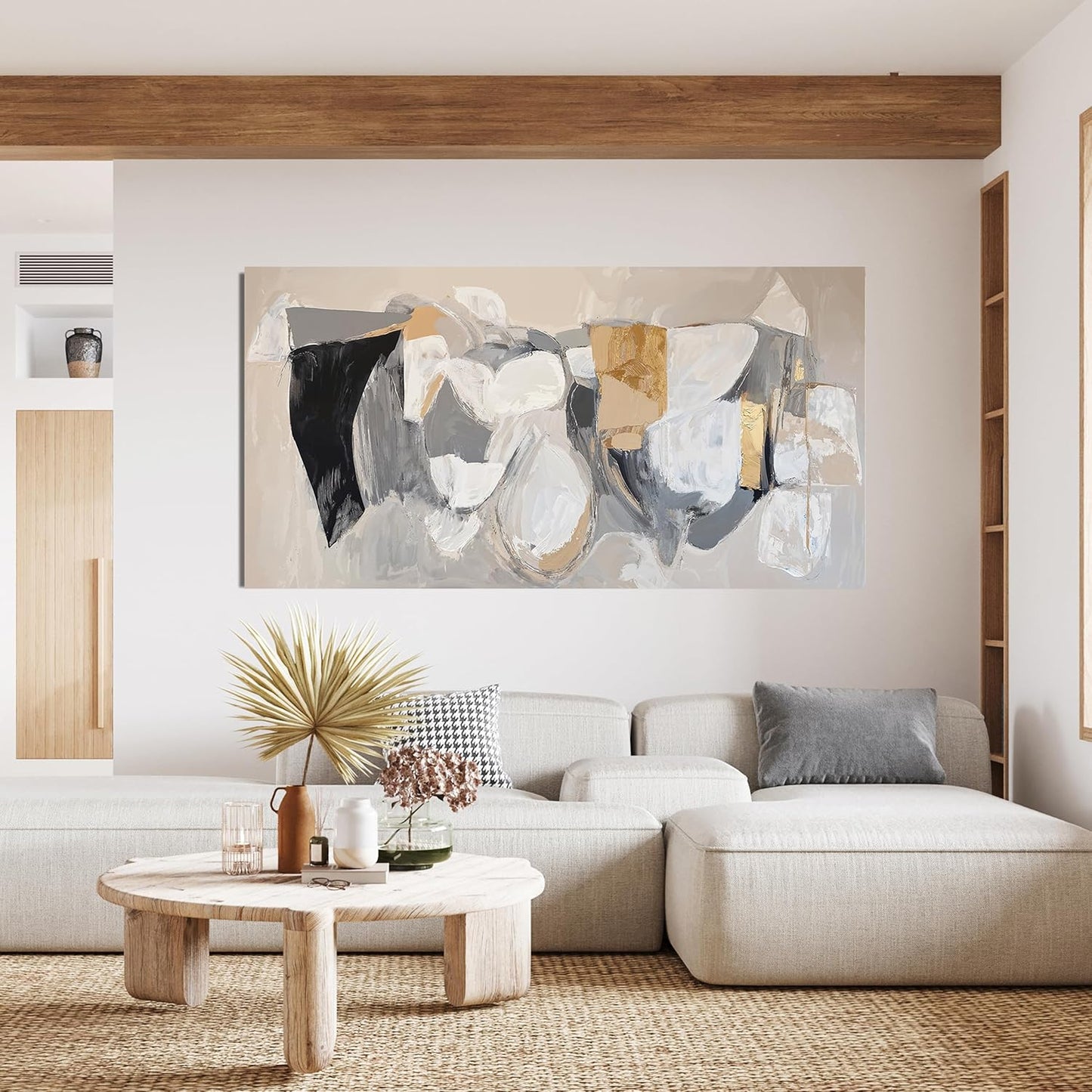 Abstract Canvas Wall Art Decor Black Large Wall Art Decor for Living Room Gray Gold Modern Abstract Graffiti Art Wall Canvas Art Poster Print Wall Pictures for Bedroom Office Decor 24" X 48"