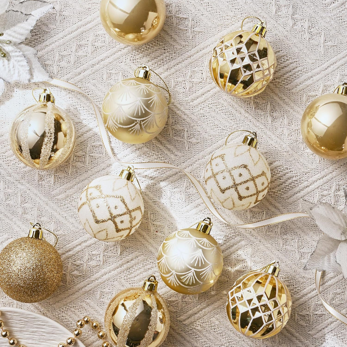 Valery Madelyn Christmas Ornaments Set, 30ct 2 Inches White and Gold Shatterproof Christmas Tree Decorations Ball Ornaments Bulk, Elegant Hanging Ornaments for Xmas Holiday Party Decor