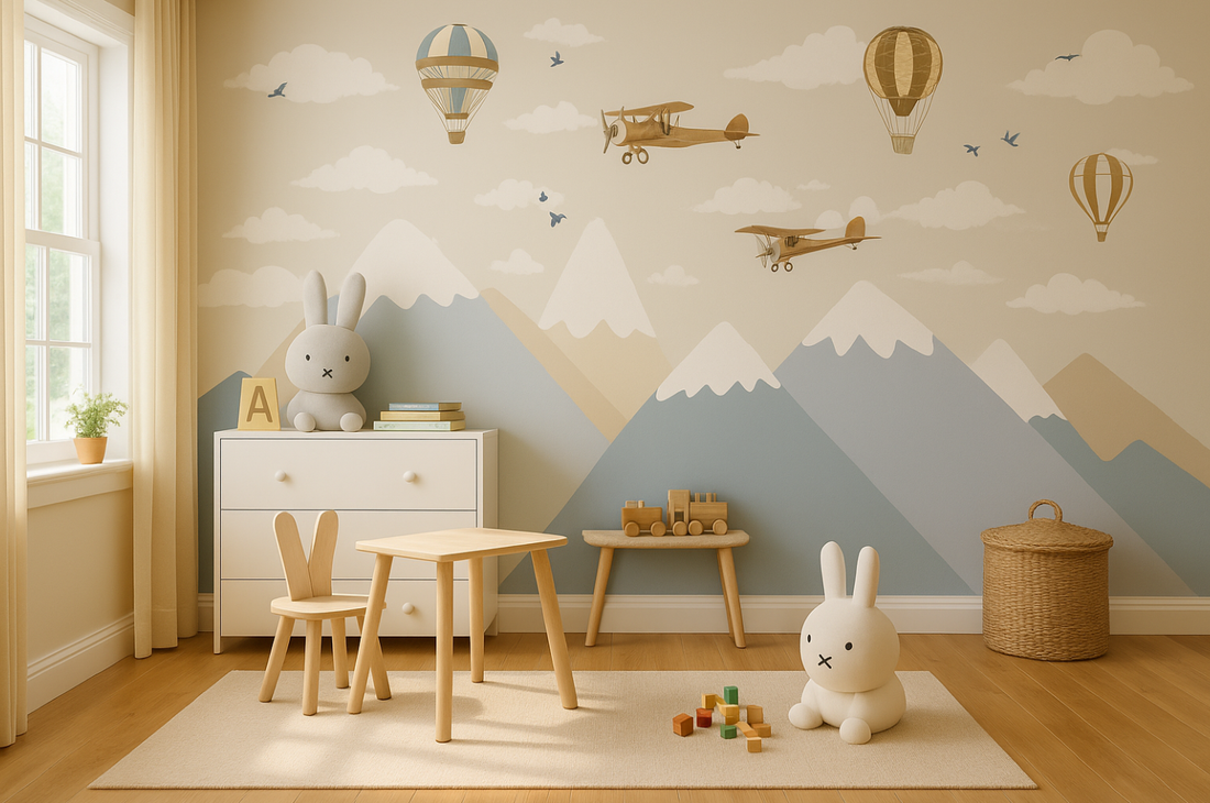 Creating a Cozy, Imaginative Kids’ Room With Mountain & Balloon Wall Murals