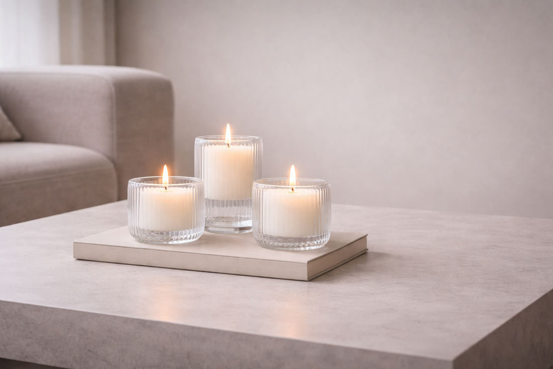 Modern candle arrangement that builds visual balance in calm interiors