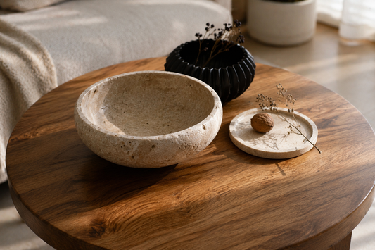 Wooden surface with subtle natural textures creating a warm visual tone.