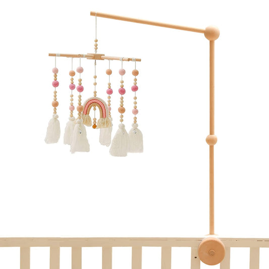 Baby 2In1 Set - Rainbow Mobile Crib Hanger,Baby Wooden Mobile Arm for Crib Baby Mobile Holder Bassinet Mobile for Crib Toy Mobile for Baby ( Pink )