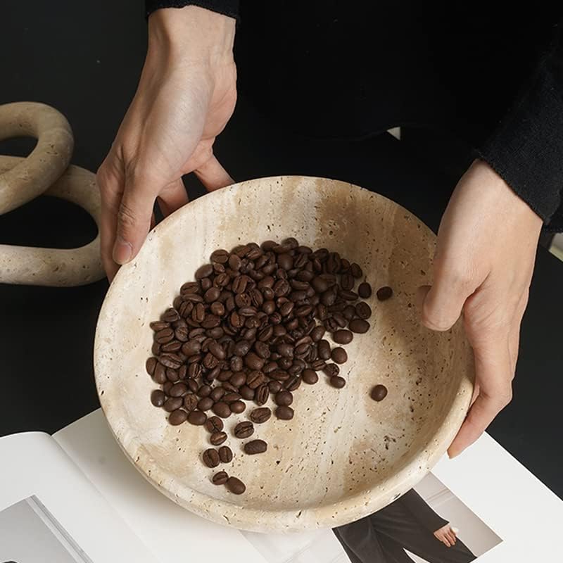 Large Travertine Decorative Bowl — Natural Stone Fruit Bowl for Coffee Table & Entryway Styling