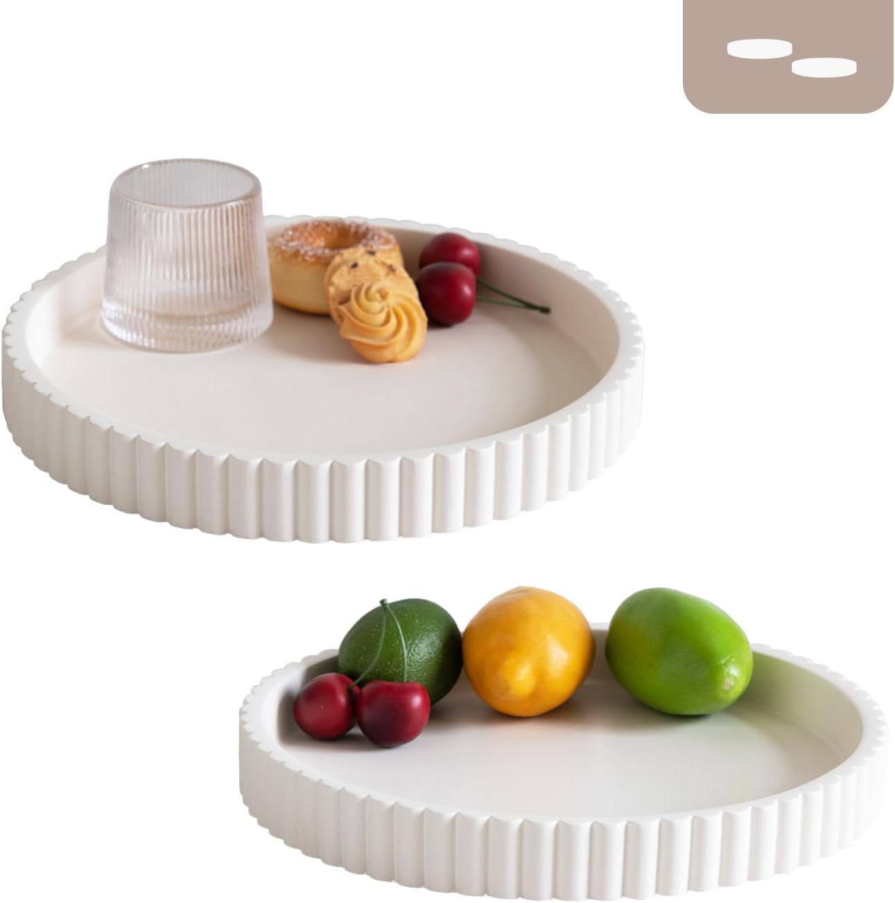 Decorative Tray for Coffee Table, Living Room, Side Table, 2 Packs 11" White Round Concrete Home Decor Serving Trays for Accent Table, Console Table