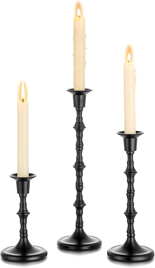 Black Candle Holder Set of 3 Gothic Candlestick Holders for Taper Candles Metal Candle Sticks Candleholders Table Centerpieces for Dining Room Wedding Home Halloween Farmhouse Fireplace