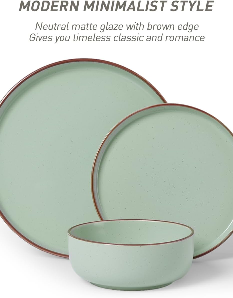 Famiware Mercury 24 Pieces Dinnerware Sets, Plates and Bowls Sets for 8, Microwave and Dishwasher Safe Dish Set, Light Green
