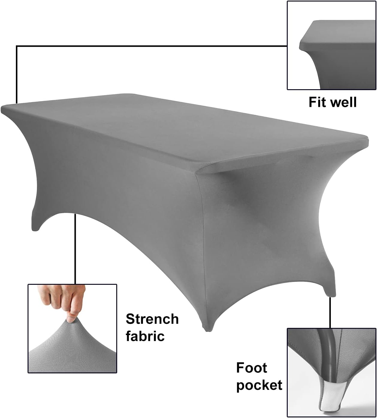 2Pack Spandex Waterproof Table Covers 8ft，Spandex 8ft Waterproof Table Cover for Party,Wedding, Banquet, and Events(Gary)