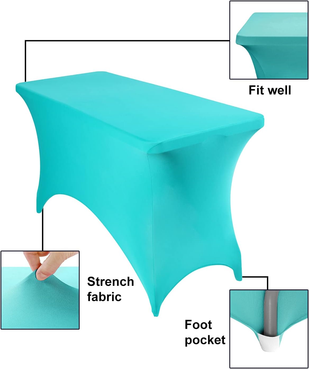 2Pack Spandex Waterproof Table Covers 4ft，Spandex 4ft Waterproof Table Cover for Party,Wedding, Banquet, and Events(Turquoise)