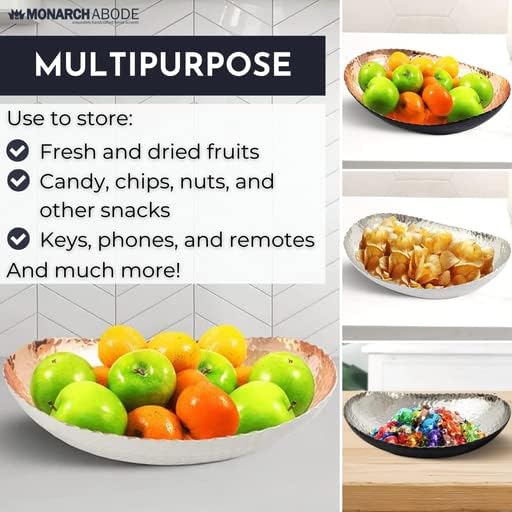 Hand Hammered Decorative Bowl for Home Decor, 12.75-Inch Black and Nickel Plated – Key Bowl for Entryway Table, Catch All, Decorative Fruit Basin, Key Holder, Bowls for Home Decor