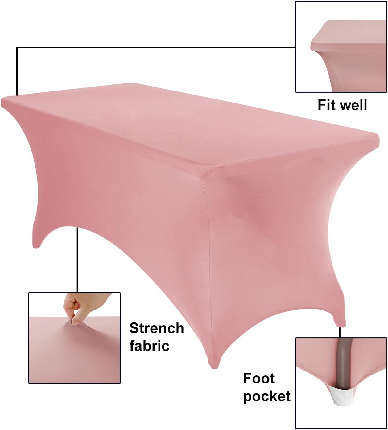 4Pack Spandex Waterproof Table Covers 6ft，Spandex 6ft Waterproof Table Cover for Party,Wedding, Banquet, and Events(Dusty Pink)