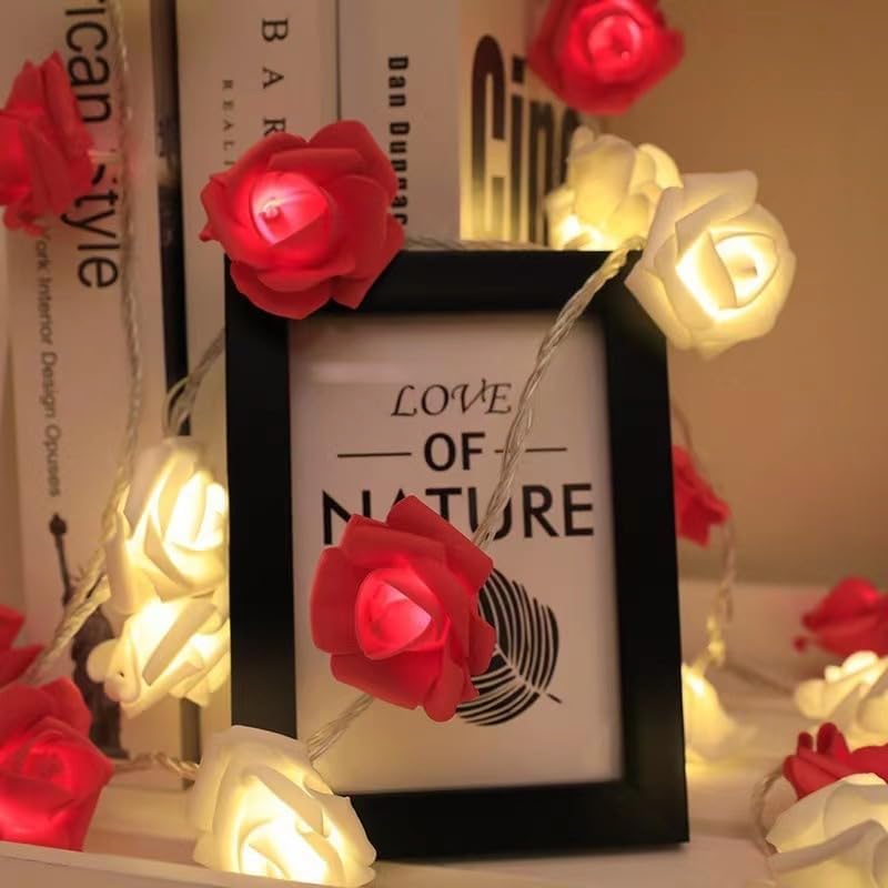 Everlasting Splashes LED Rose Flower Fairy String Lights Battery Operated Warm Flashing Light Romantic Proposal Wedding Party Birthday Christmas Thanksgiving DIY Indoor Outdoor Decorations(Soft White)